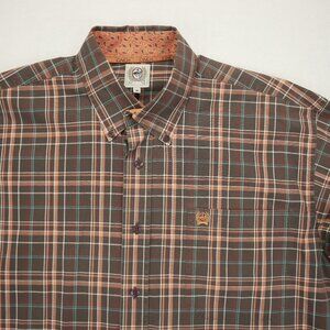 Cinch Long Sleeve Button Shirt Men's Medium Brown Orange Plaid Rodeo